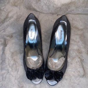 Black Sequin Peep Toe Heels